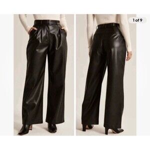 Abercrombie & Fitch Black Curve Love Vegan Leather Wide Leg Pants Small $110